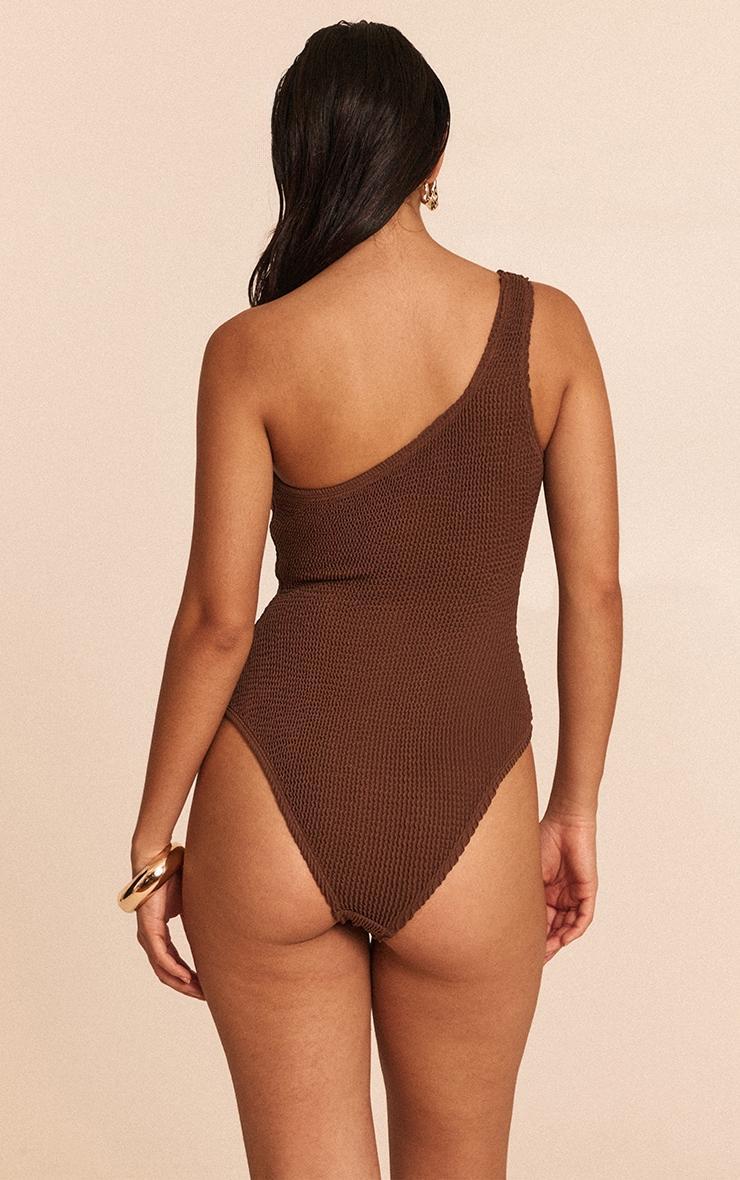 Chocolate Crinkle One Shoulder Swimsuit Product Image