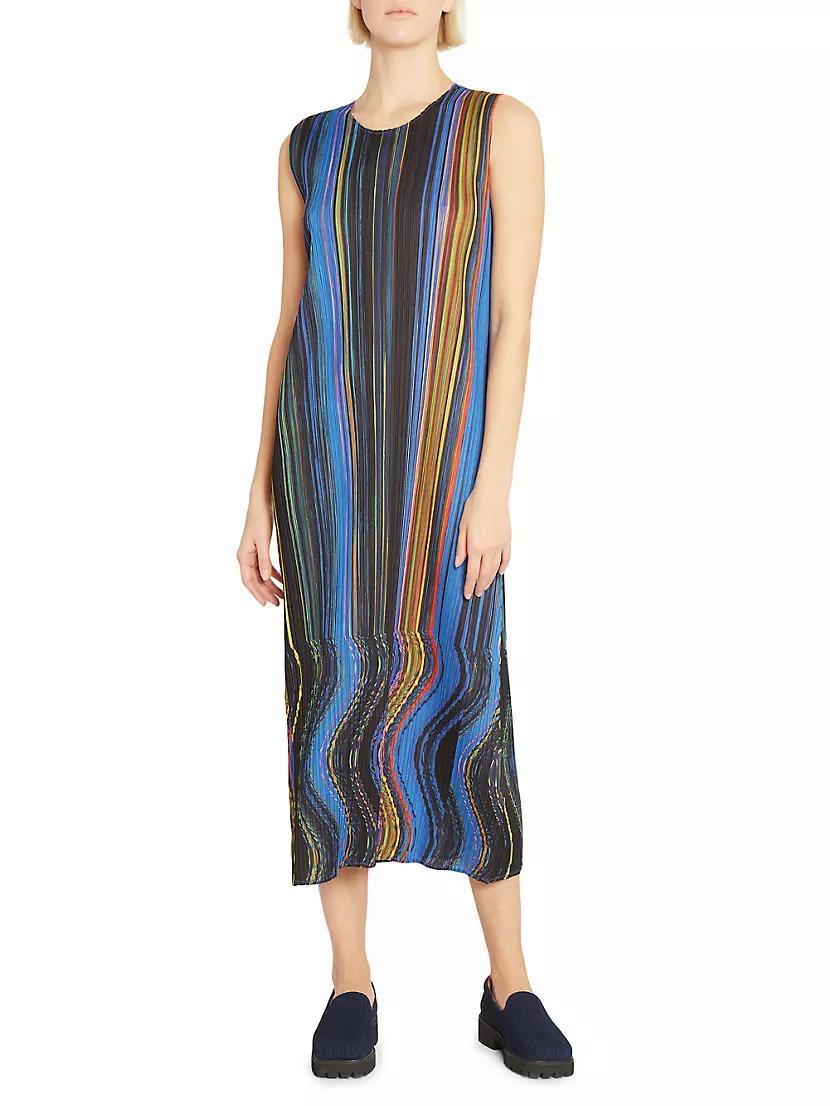 Warp Pleated Striped Midi-Dress Product Image