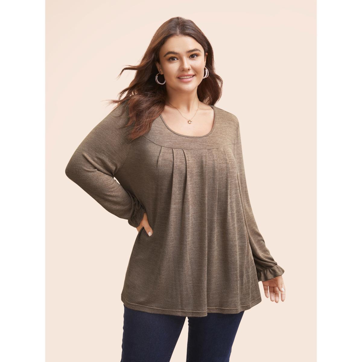Plus Size Round Neck Heather Pleated T-shirt Mauve Women Leisure Pleated Round Neck Loose Casual T-shirts BloomChic 22-24/3X Product Image