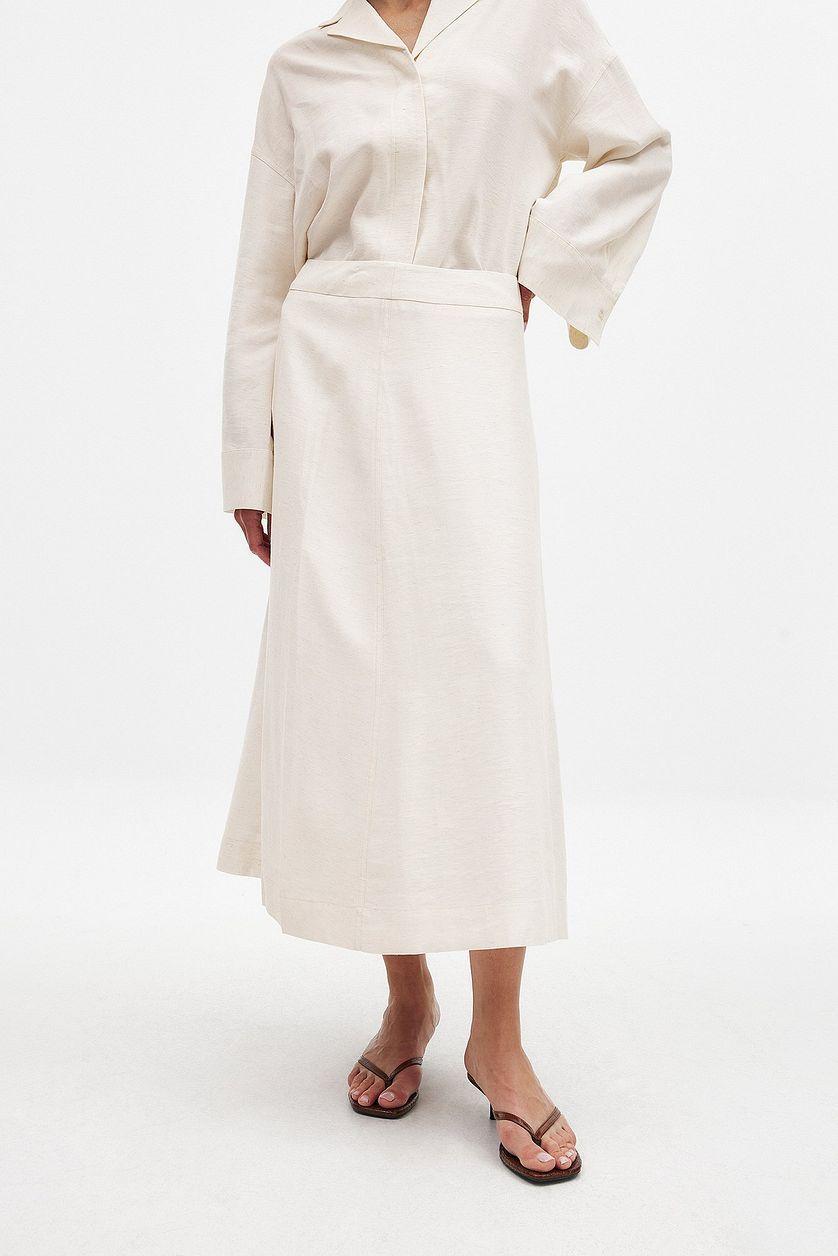 Linen Blend A-line Midi Skirt Product Image