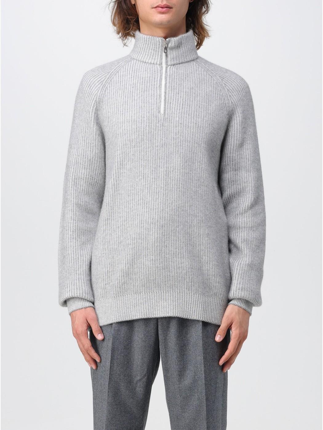 BRUNELLO CUCINELLI Zip-up Ribbed Turtleneck Jumper In Gray Product Image