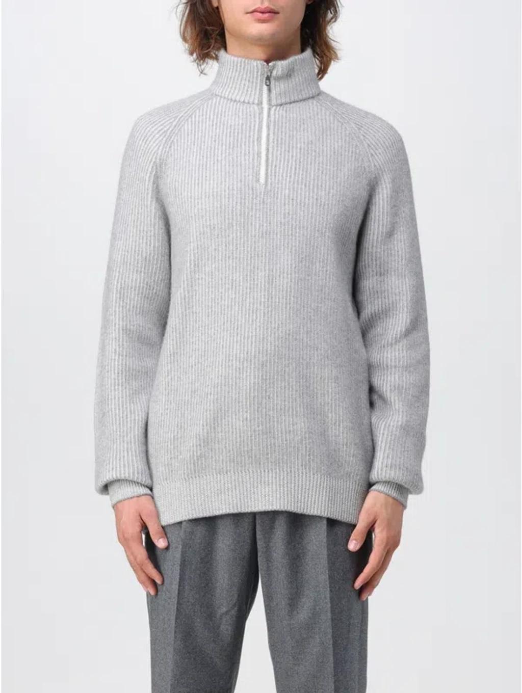 BRUNELLO CUCINELLI Zip-up Ribbed Turtleneck Jumper In Gray Product Image