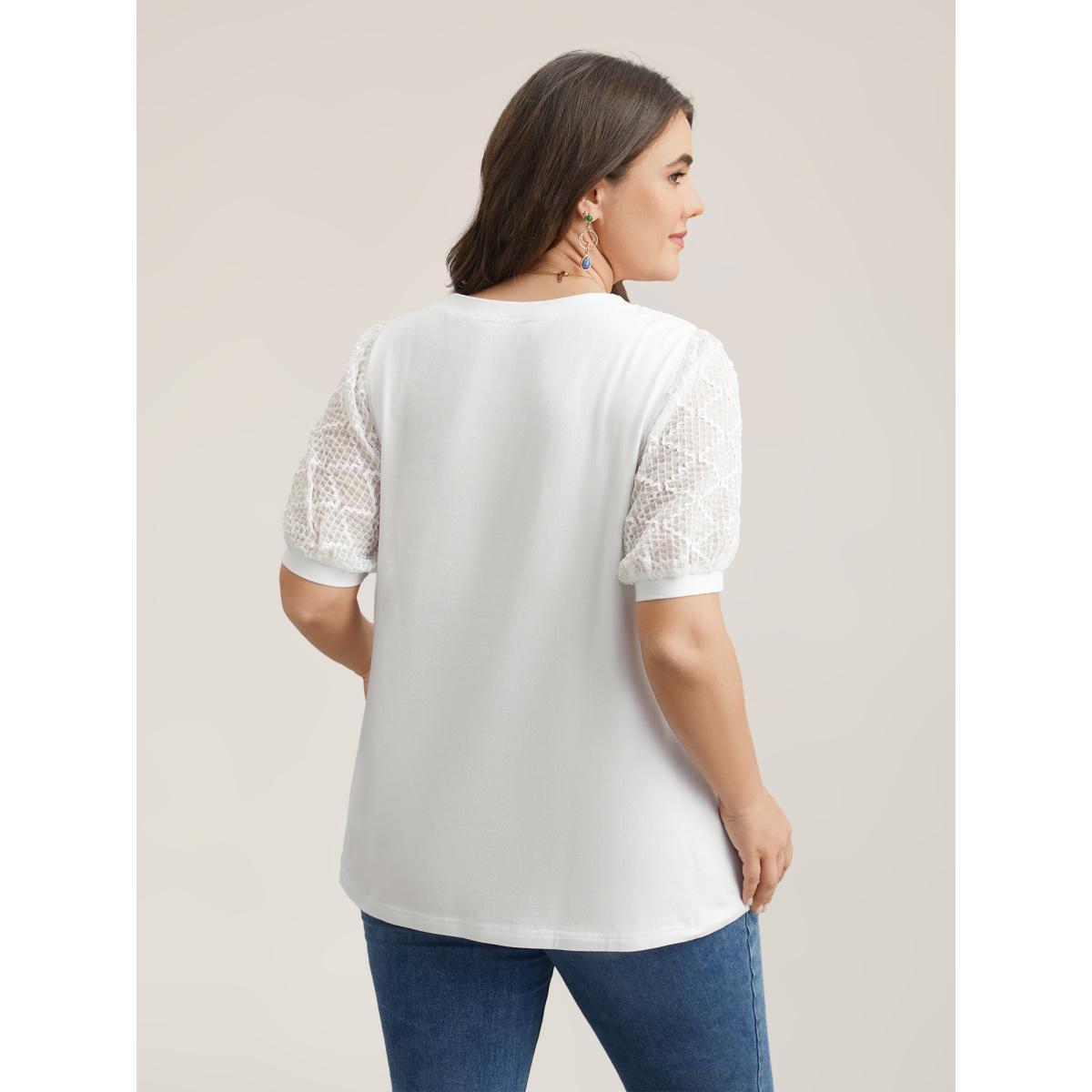 Plus Size Textured Bubble Lantern Sleeve T-Shirt Originalwhite Women Timeless Texture Round Neck Elegant T-shirts BloomChic 26/4X Product Image