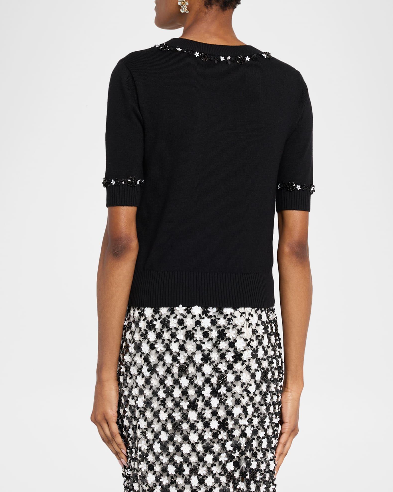 Sequin Flower Short-Sleeve Knit Sweater Product Image