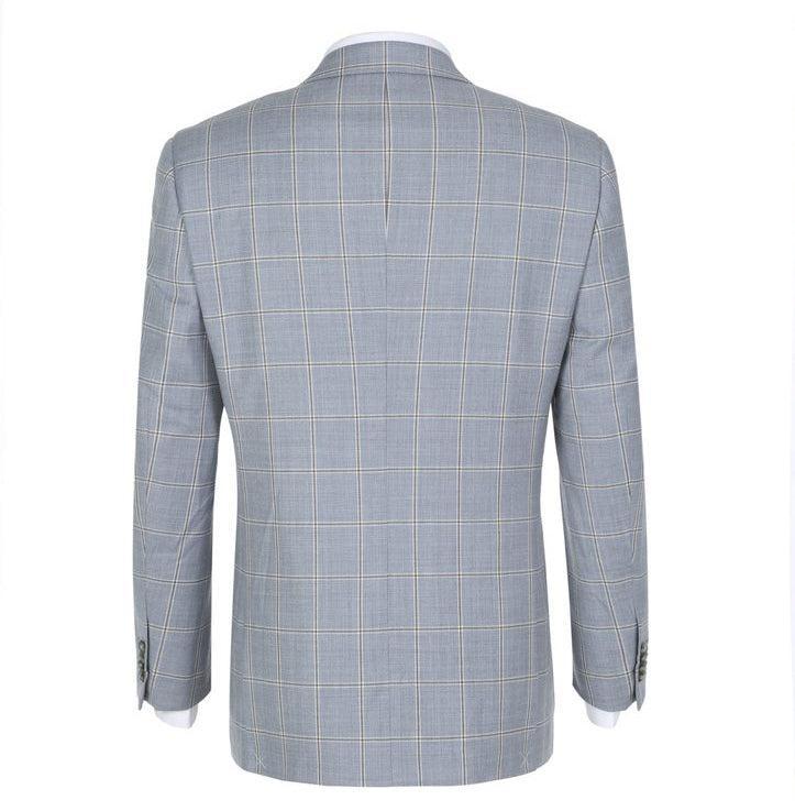 100% Wool Windowpane Pattern Regular Fit 2 Button Blazer in Stone Blue Product Image