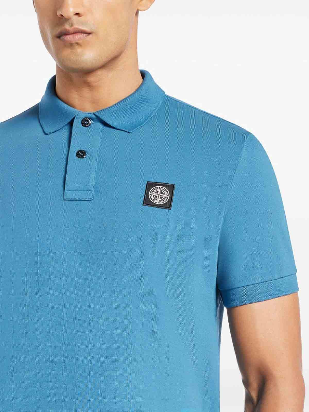 STONE ISLAND Compass-appliquéd Polo Shirt In Blue Product Image