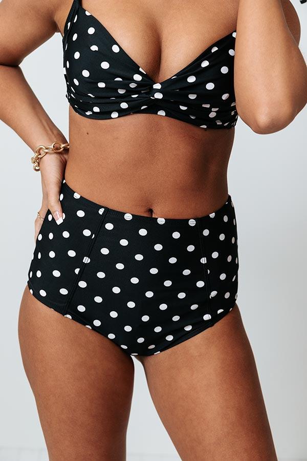 Tanning In Tulum High Waist Polka Dot Bikini Bottom in Black Product Image