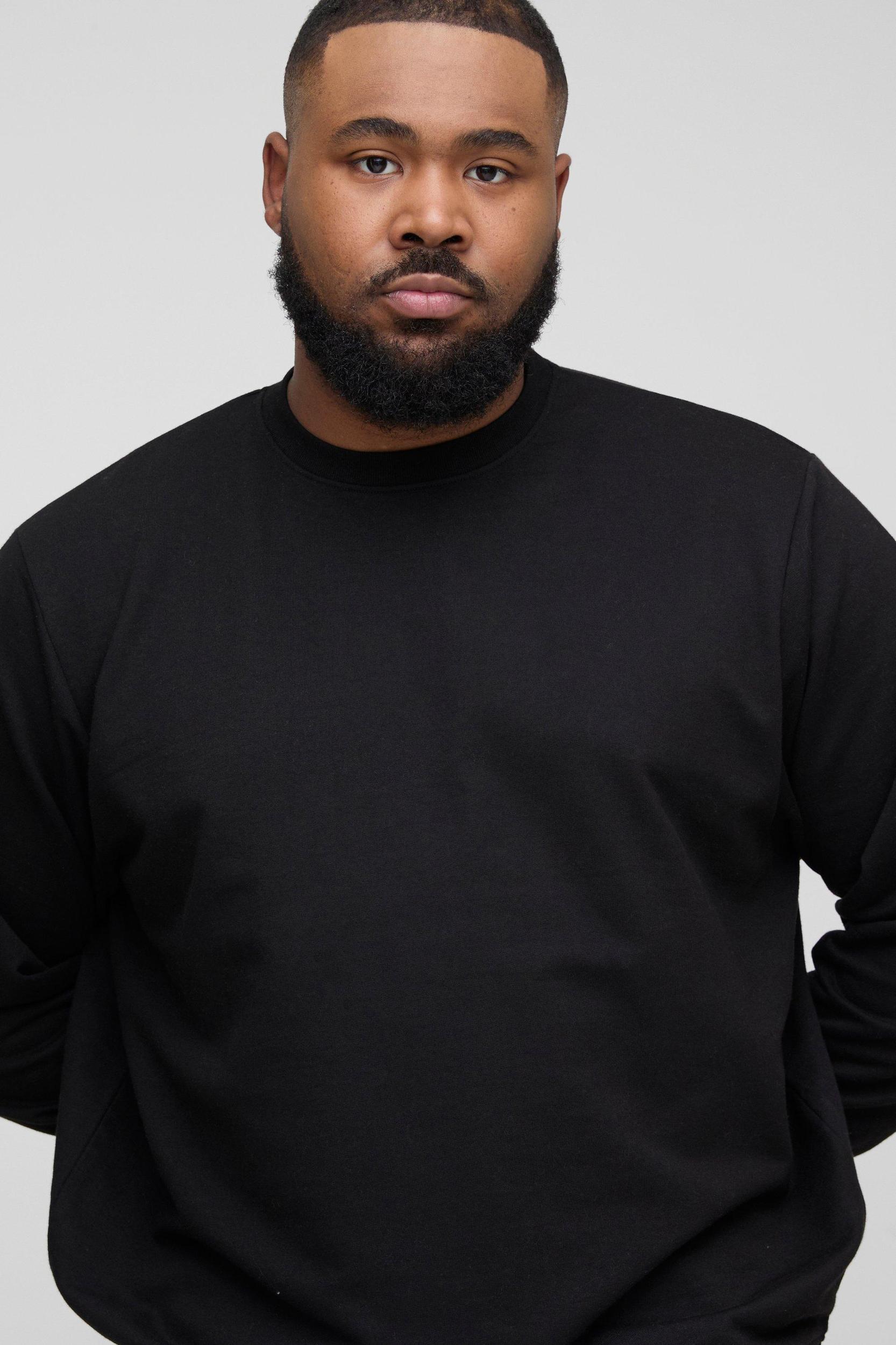 Plus 260GSM Loopback Regular Fit Basic Sweat | boohooMAN USA Product Image