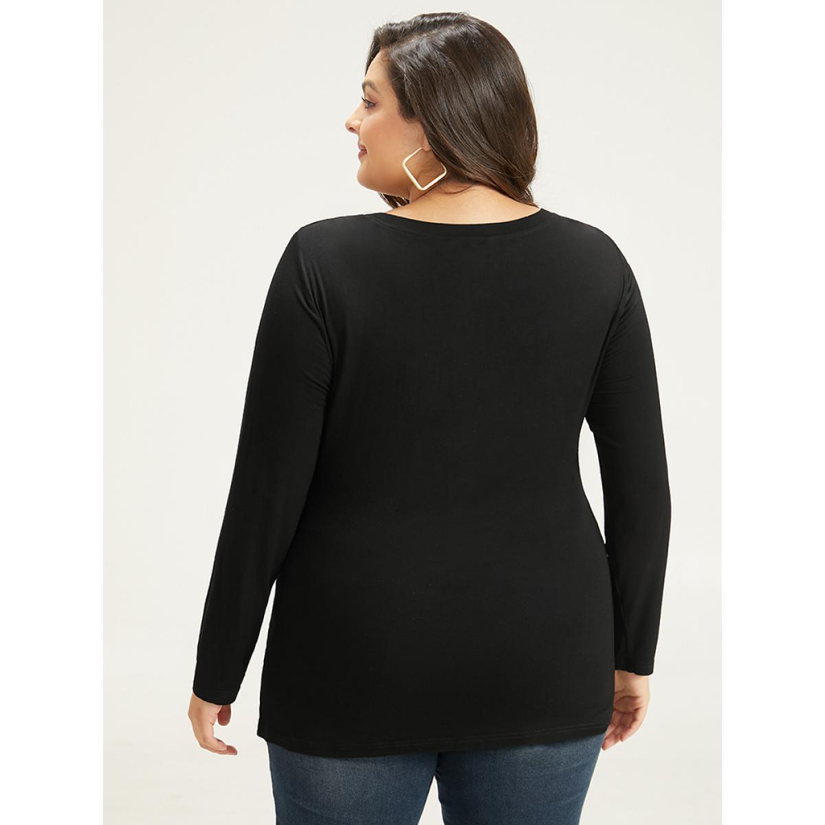 Plus Size Cotton Supersoft Essentials Basic Solid T-shirt Black Women Basics Plain Plain Round Neck Everyday T-shirts BloomChic 22-24/3X Product Image