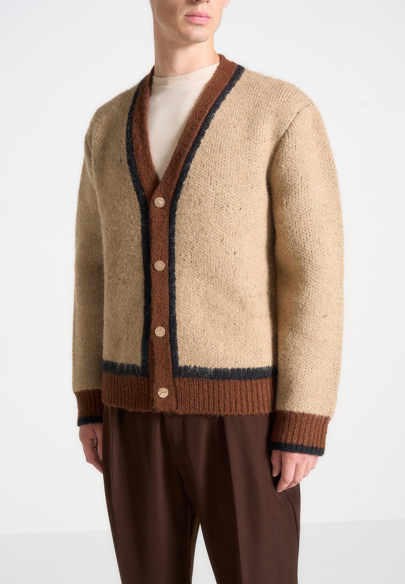 Contrast Knit Cardigan - Beige Male Product Image