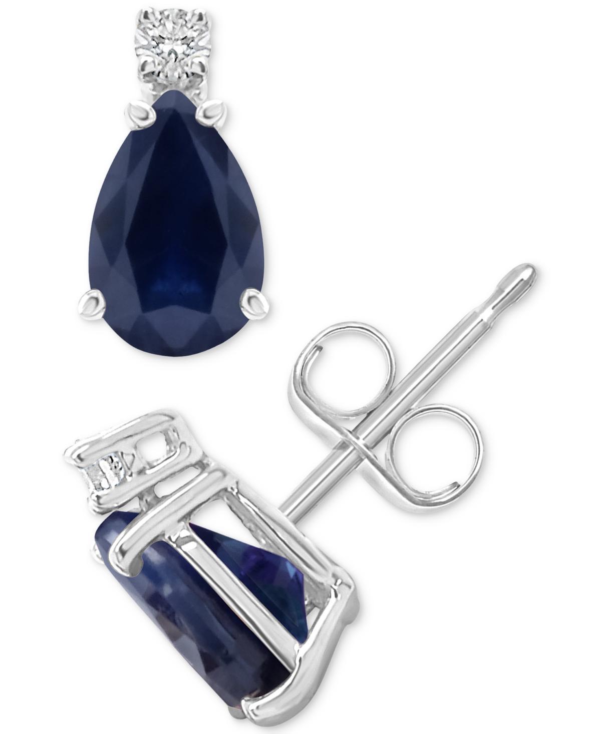 Celebration Gems 14k Gold Pear-Shaped Sapphire & Diamond Accent Earrings, Womens Product Image