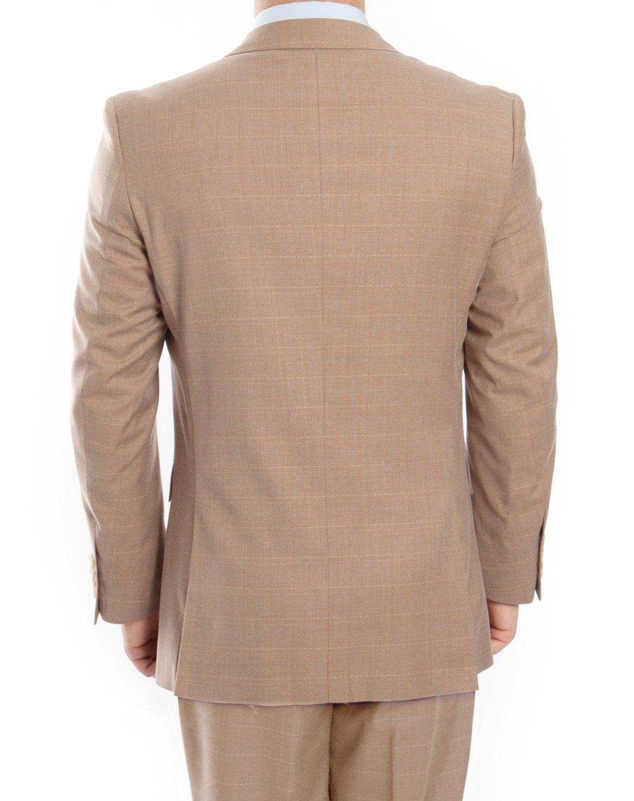 Modern Fit 3 Piece Fine Wool Suit Windowpane Tan Product Image