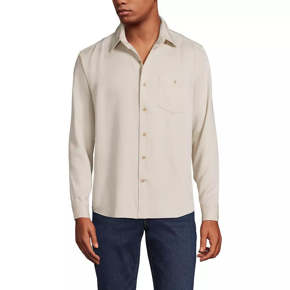 Men's Lands' End Relaxed Twill Shirt, Size: Medium, Antique Alabaster Product Image