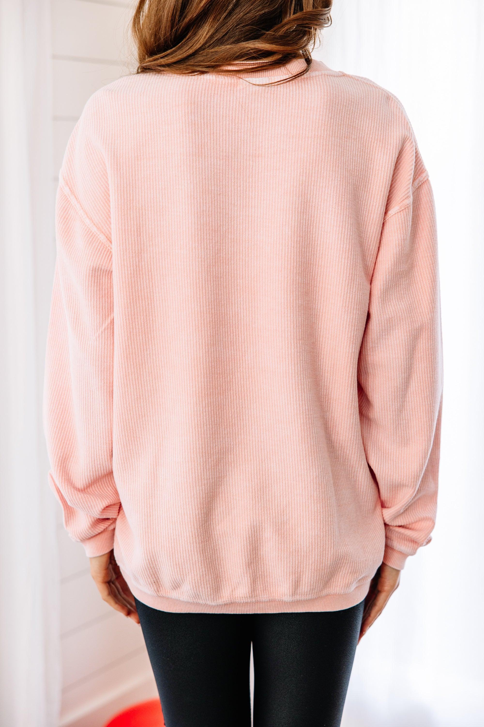 Simple Love Blush Pink Embroidered Corded Sweatshirt Female Product Image