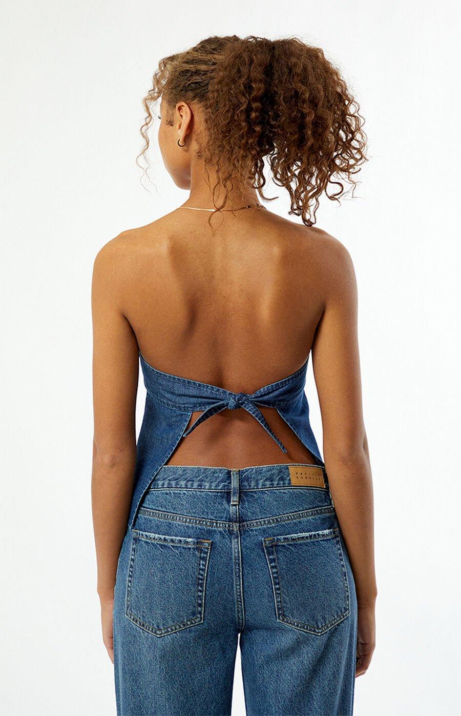 Strapless Denim Tie Back Tube Top Product Image