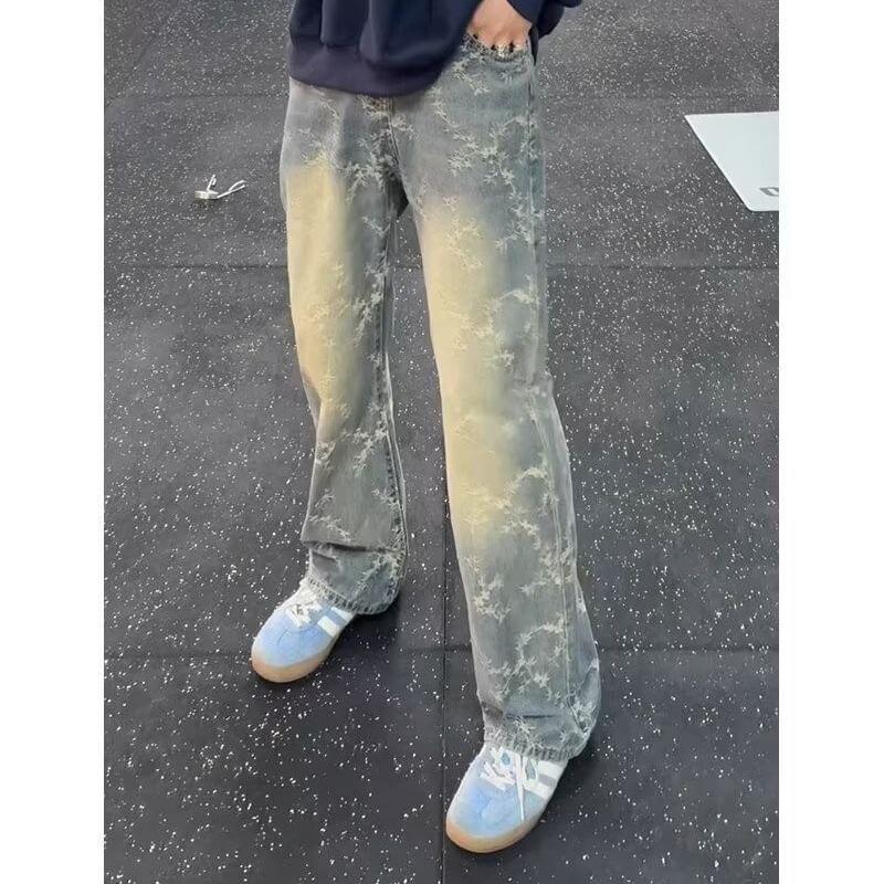 Mid Rise Floral Washed Flared Jeans Product Image