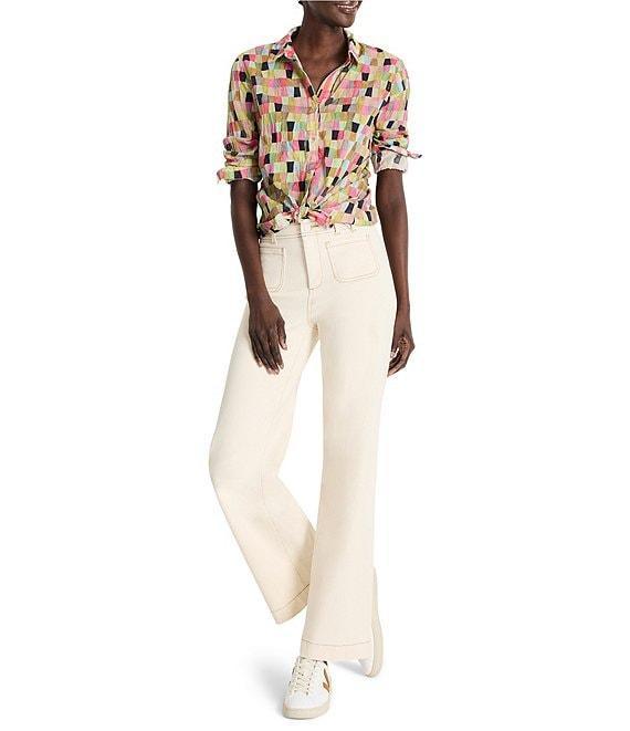 NIC + ZOE Crinkle Colorfield Print Button Down Collar Long Sleeve Top Product Image