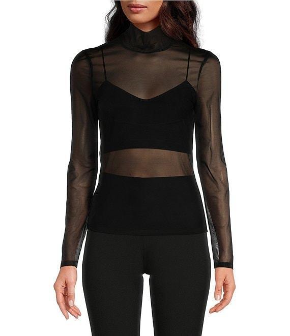 Gianni Bini Misha Mesh Long Sleeve Turtleneck Knit Top Product Image