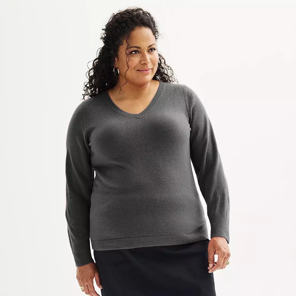 Plus Size Croft & Barrow® Extra Soft V-Neck Sweater, Women's, Size: 4XL, Grey Gray Product Image