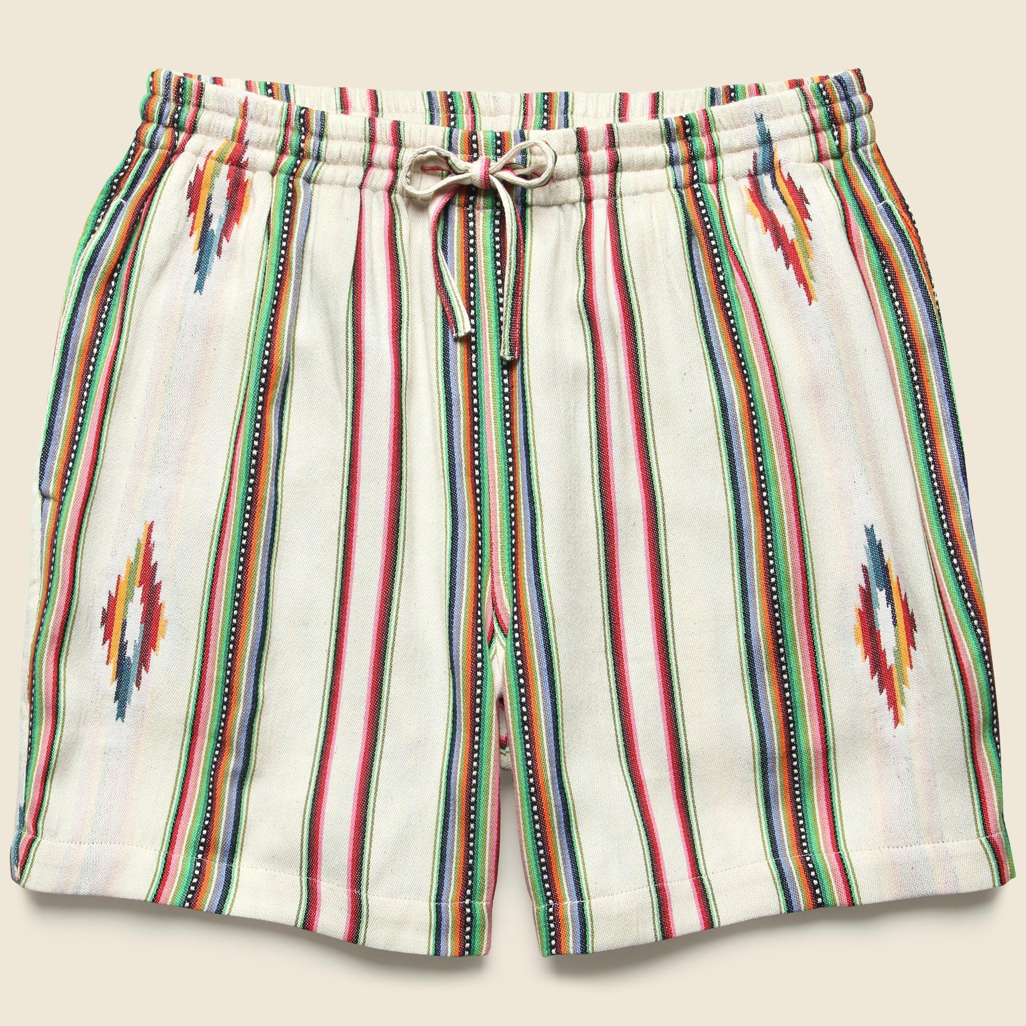 5.5" Handwoven Blanket Stripe Shorts - Ecru Product Image