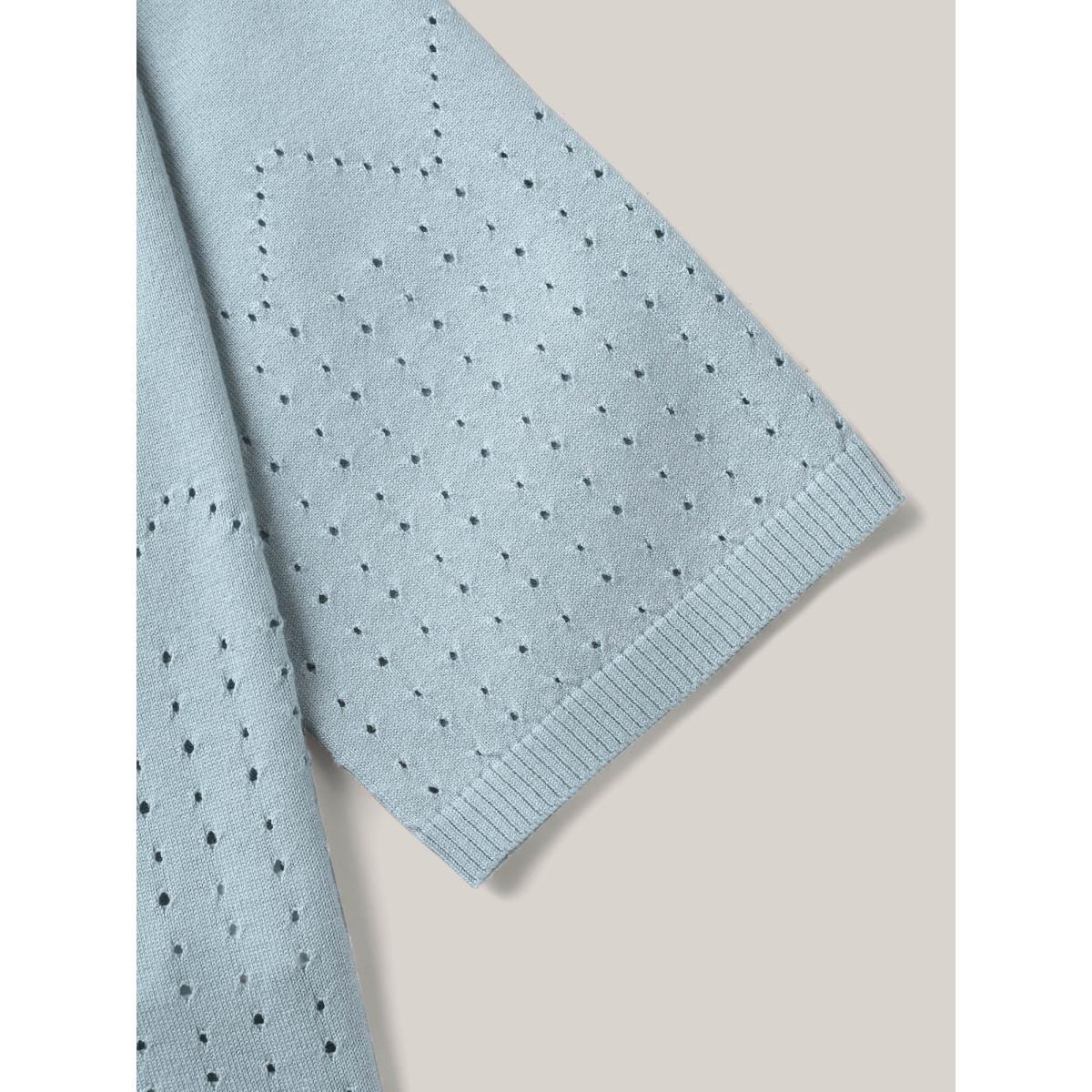 Plus Size Lightweight Woolen Cut-Out Pullover LightBlue Women Casual Loose Long Sleeve Round Neck Everyday Pullovers BloomChic 28/5X Product Image