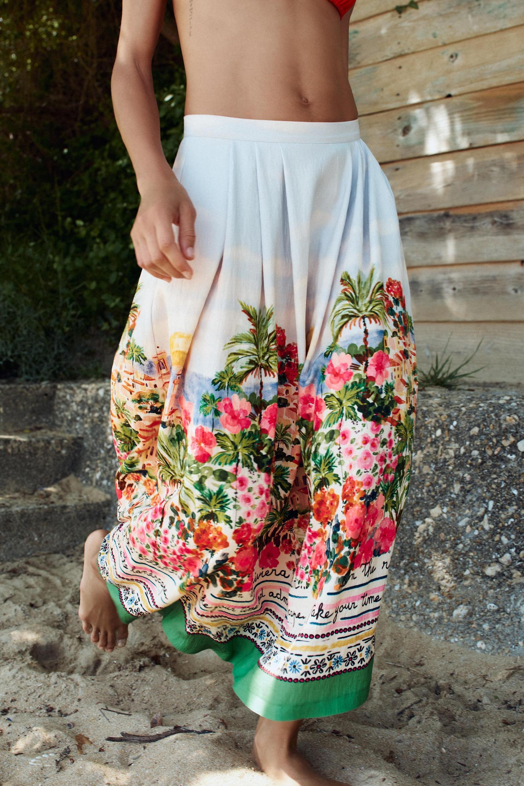 PRINTED LAYERED MIDI SKIRT Product Image