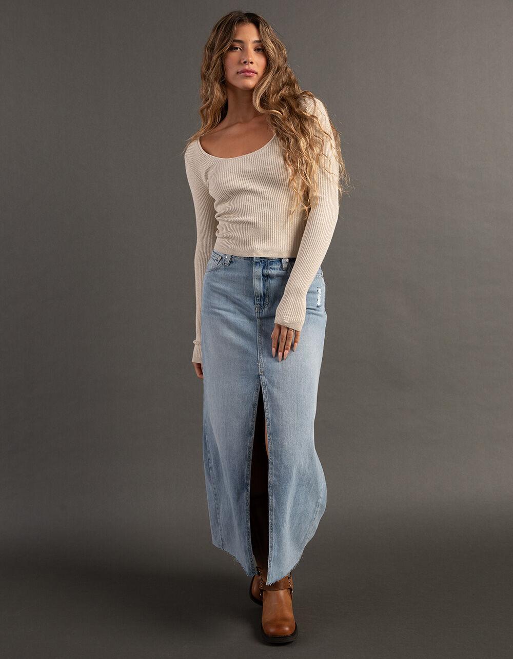 RSQ Womens Sparkle Rib Scoop Neck Womens Sweater - CREAM Product Image