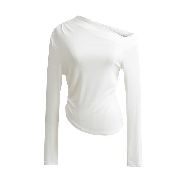 Long Sleeve One Shoulder Ruched Crop Tee Product Image