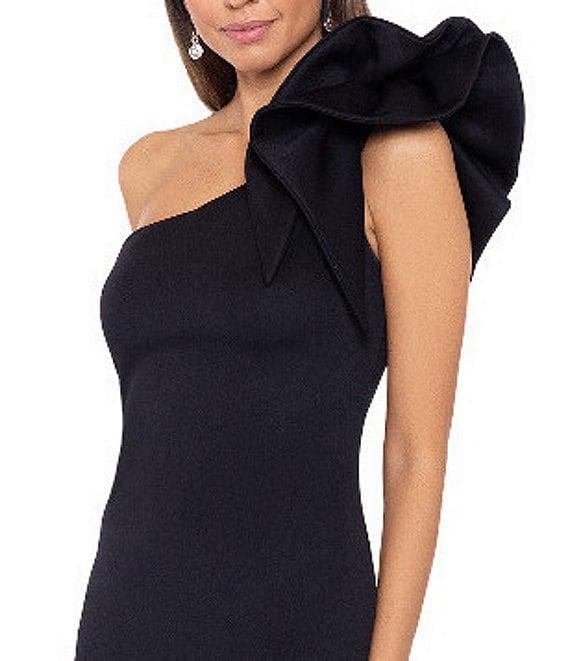Betsy & Adam Petite Size One Shoulder Flower Detail Sleeveless Sheath Dress Product Image