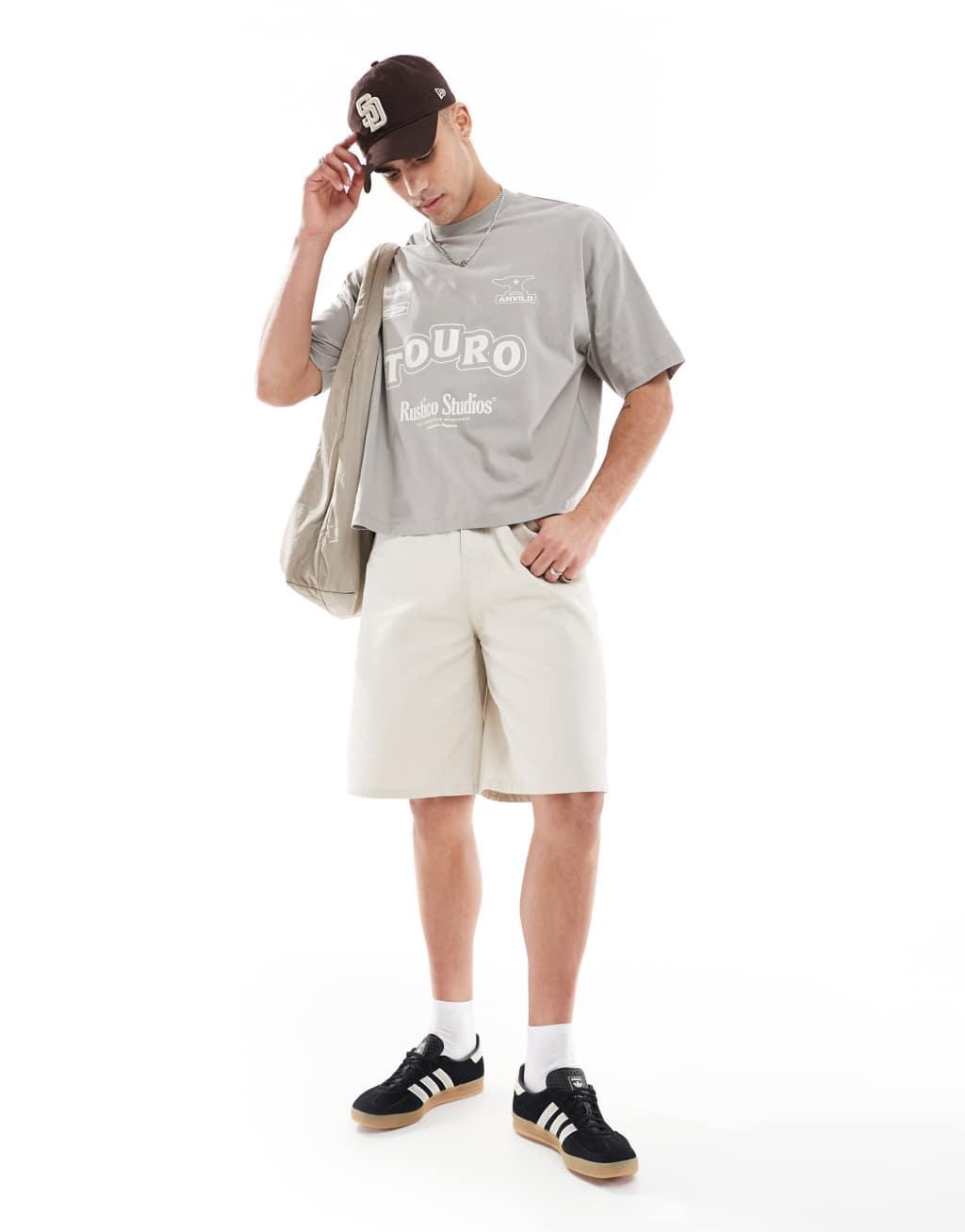 ASOS DESIGN boxy oversized T-shirt with text graphics in khaki Product Image
