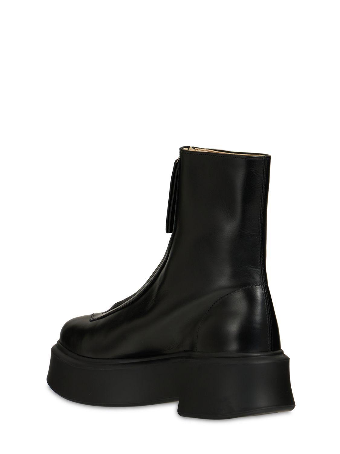 THE ROW Leather Ankle Boots In Black Product Image