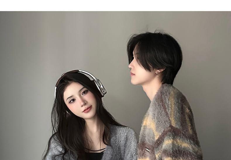 Couple Matching Crew Neck Striped Oversized Cardigan Product Image