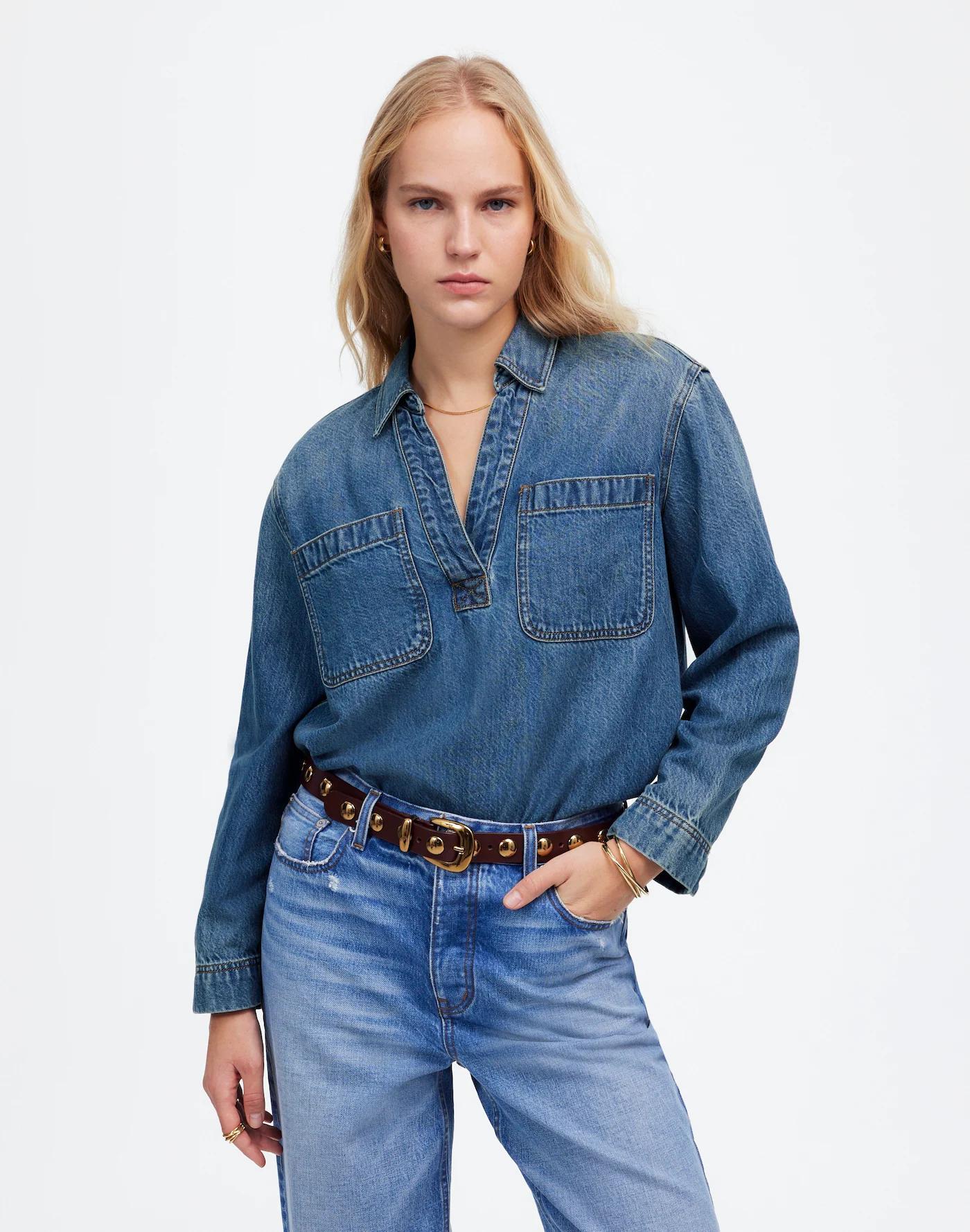 Denim Popover Tunic Shirt in Ector Wash Product Image