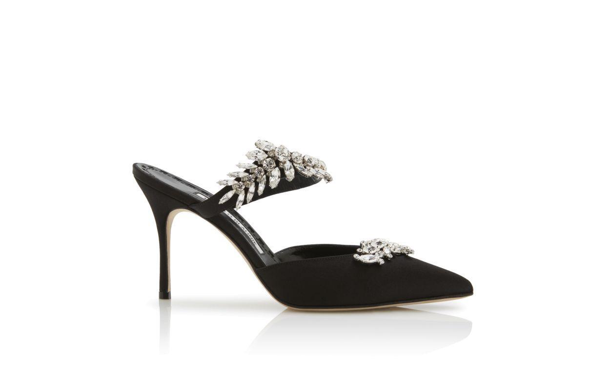 LURUM  Black Satin Crystal Embellished Mules Product Image