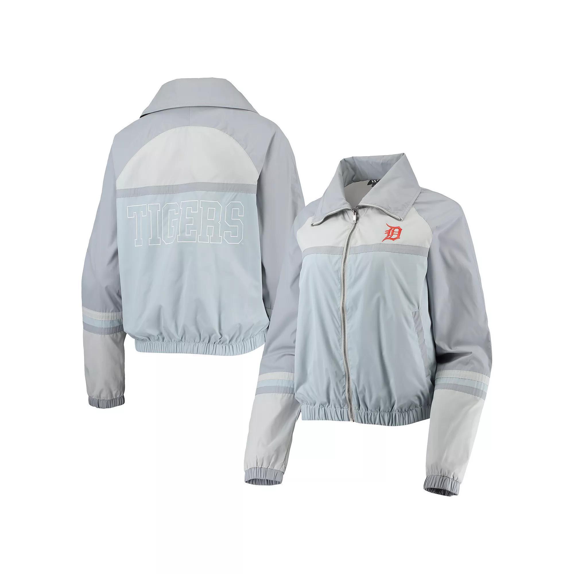 Women's The Wild Collective Navy Detroit Tigers Colorblock Track Raglan Full-Zip Jacket,  Product Image