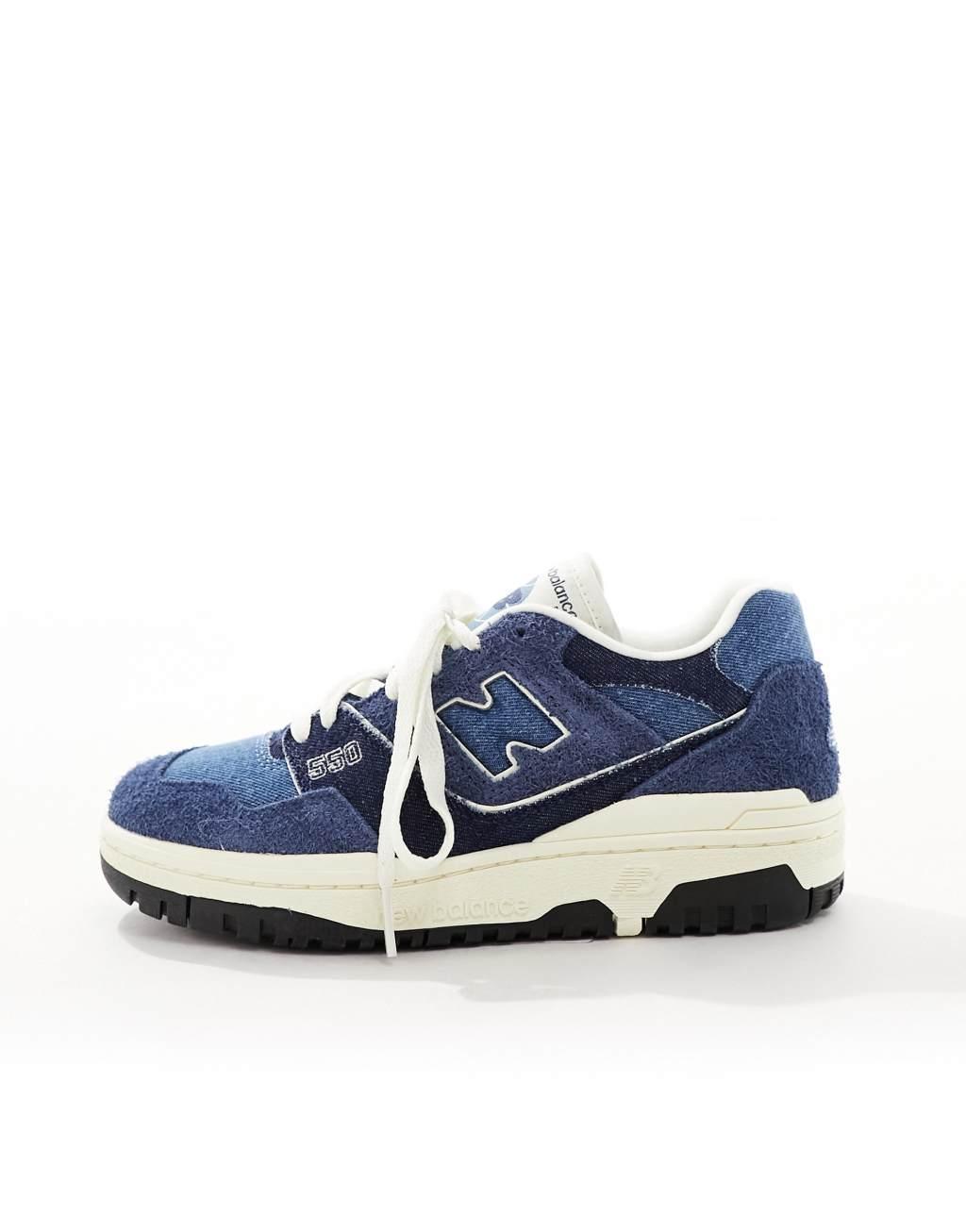 New Balance 550 rubber sole sneakers in denim blue with white detail Product Image