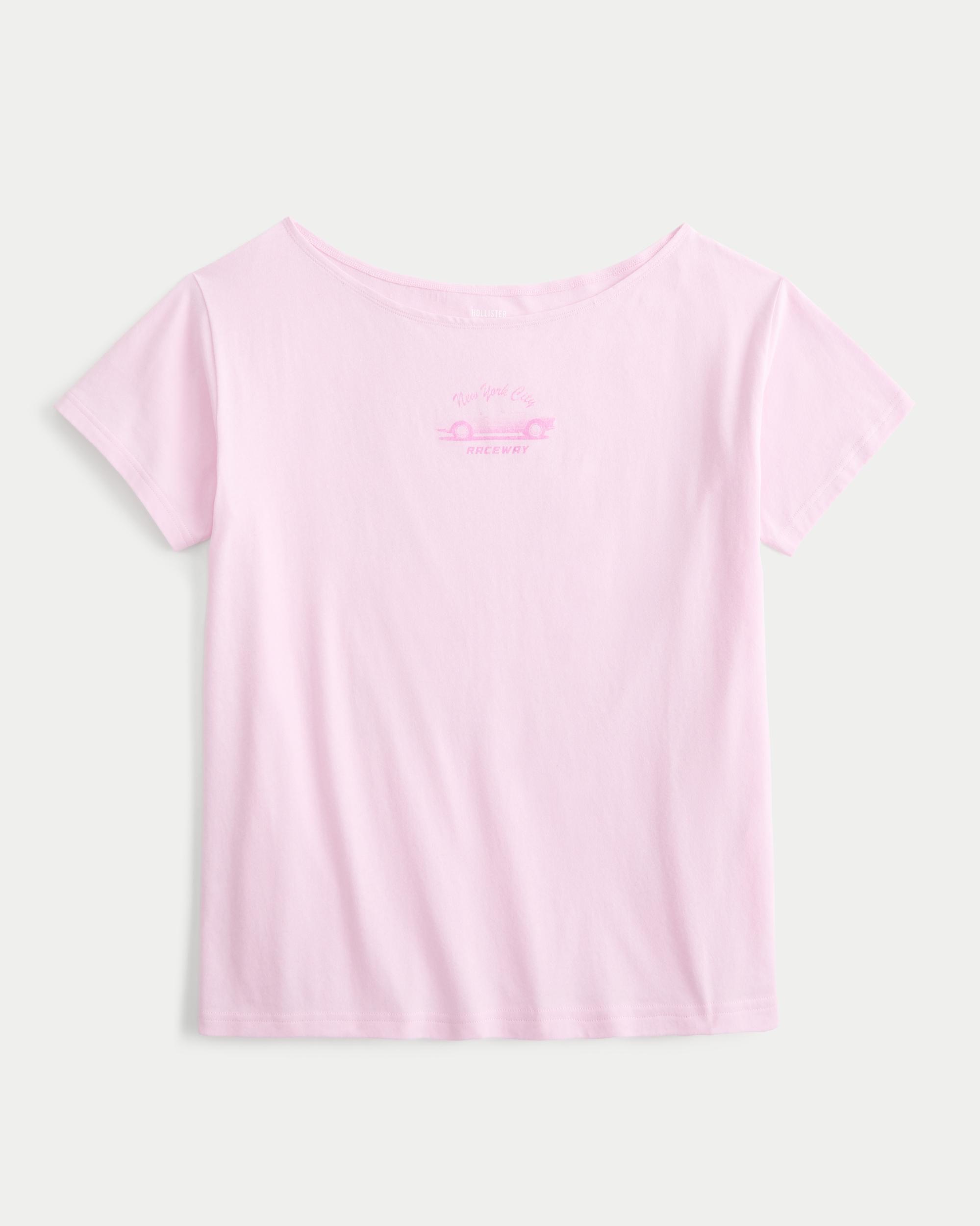 Oversized Off-the-Shoulder New York Raceway Graphic Tee Product Image