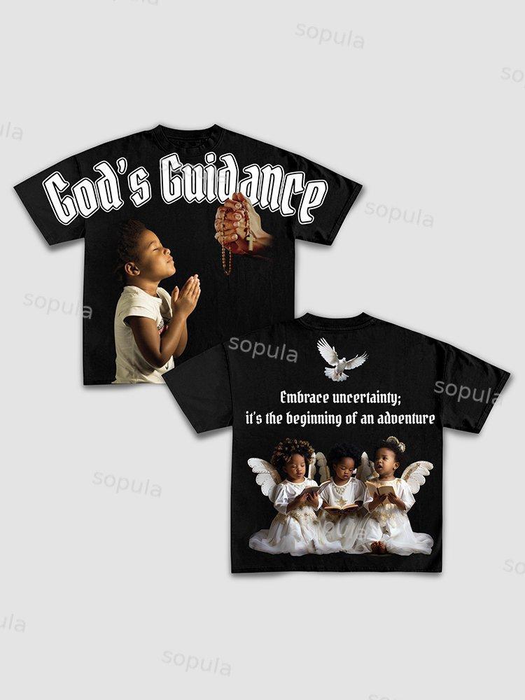 Casual God's Guidance Print Cotton T-Shirt Product Image