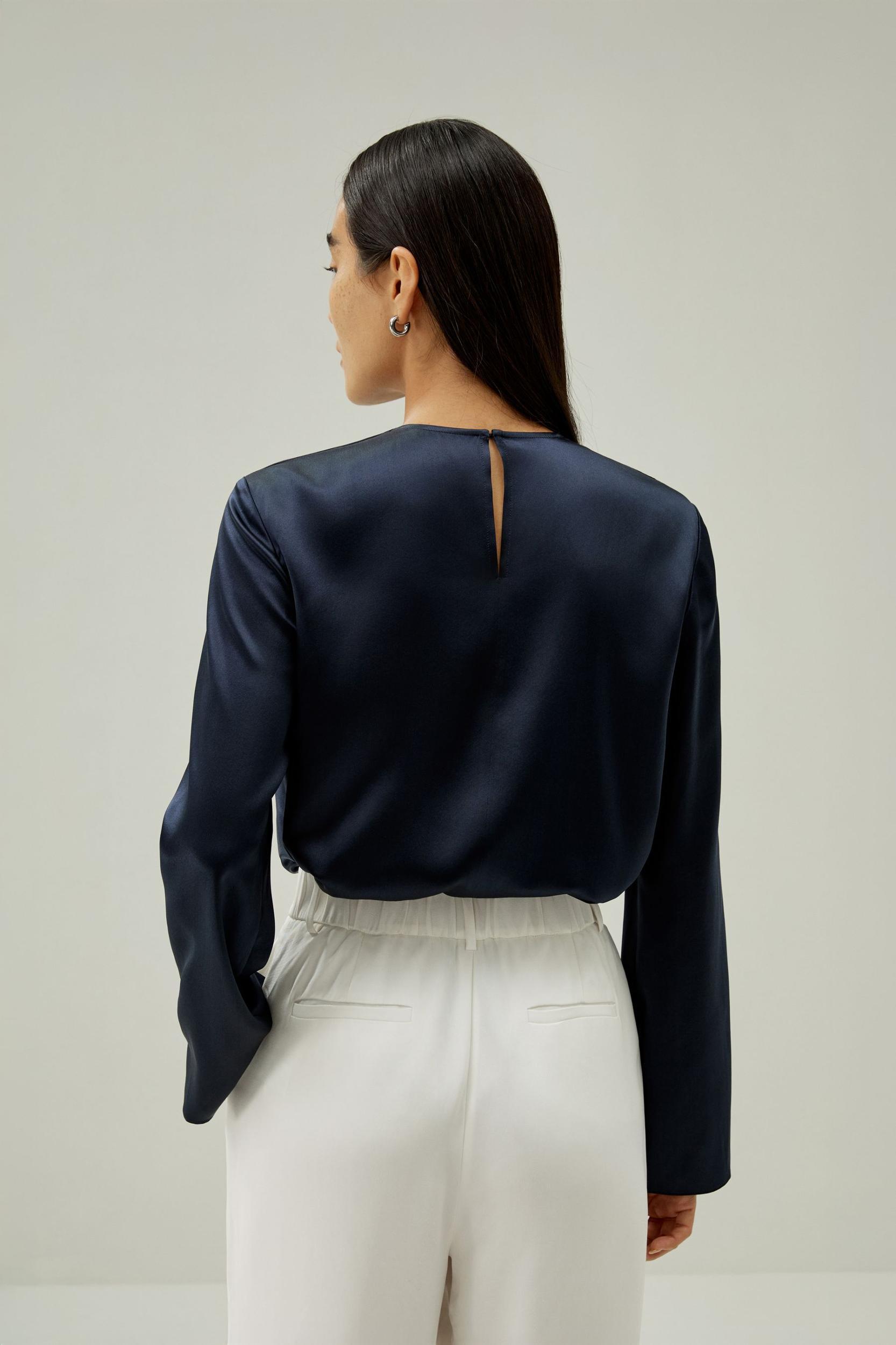 LILYSILK Silk Tops - for Women - Navy Blue 100% Natural Pure Silk - Comfort and Style Long Sleeves Shirts XL Product Image