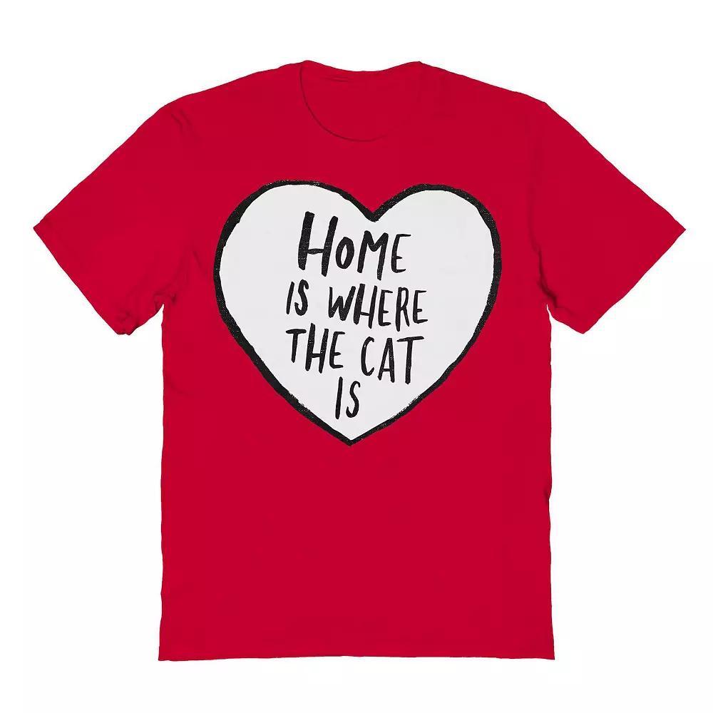 Men's Home Is Where The Cat Is Valentine's Graphic Tee, Size: Medium, Red Product Image
