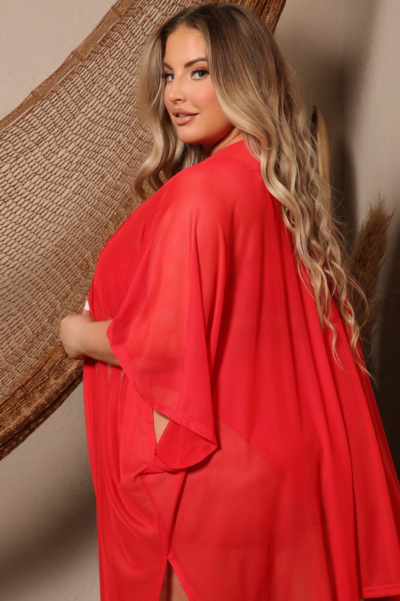 Maui Mix And Match Mesh Cover Up Kimono - Red Product Image