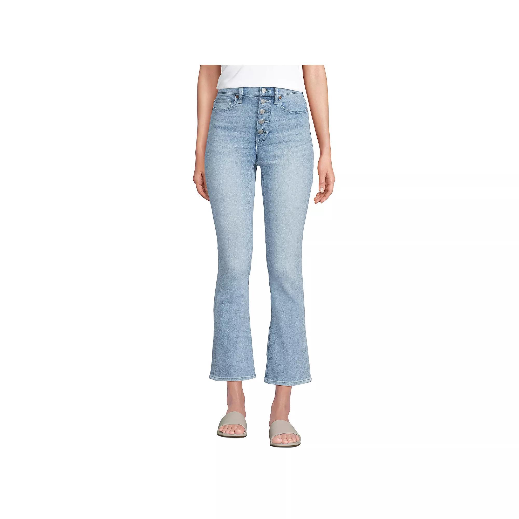 Women's Lands' End Recover High Rise Button Front Kick Flare Crop Jeans,  Product Image