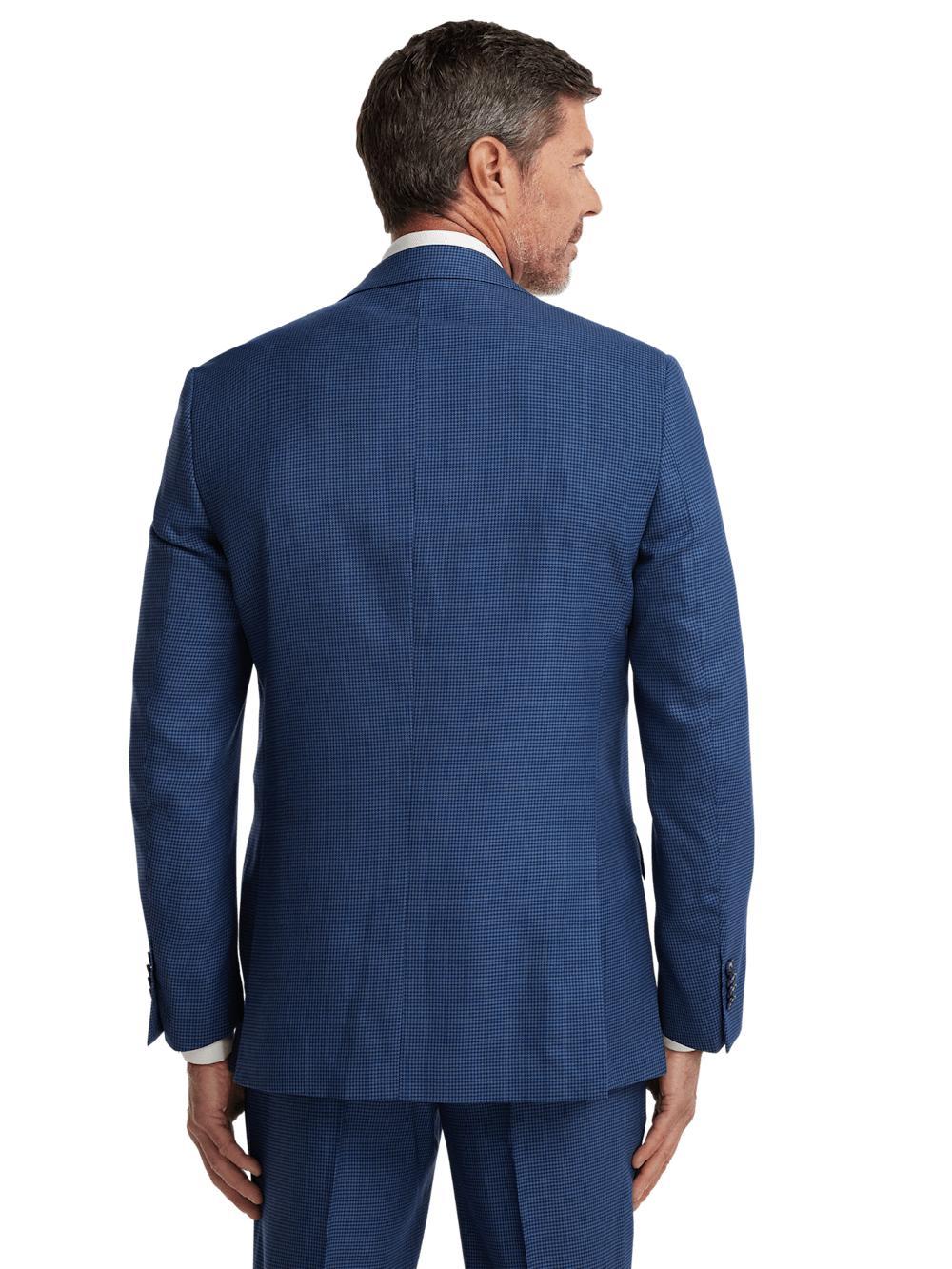 Wool Houndstooth Single Breasted Peak Lapel Suit Jacket - Blue Product Image
