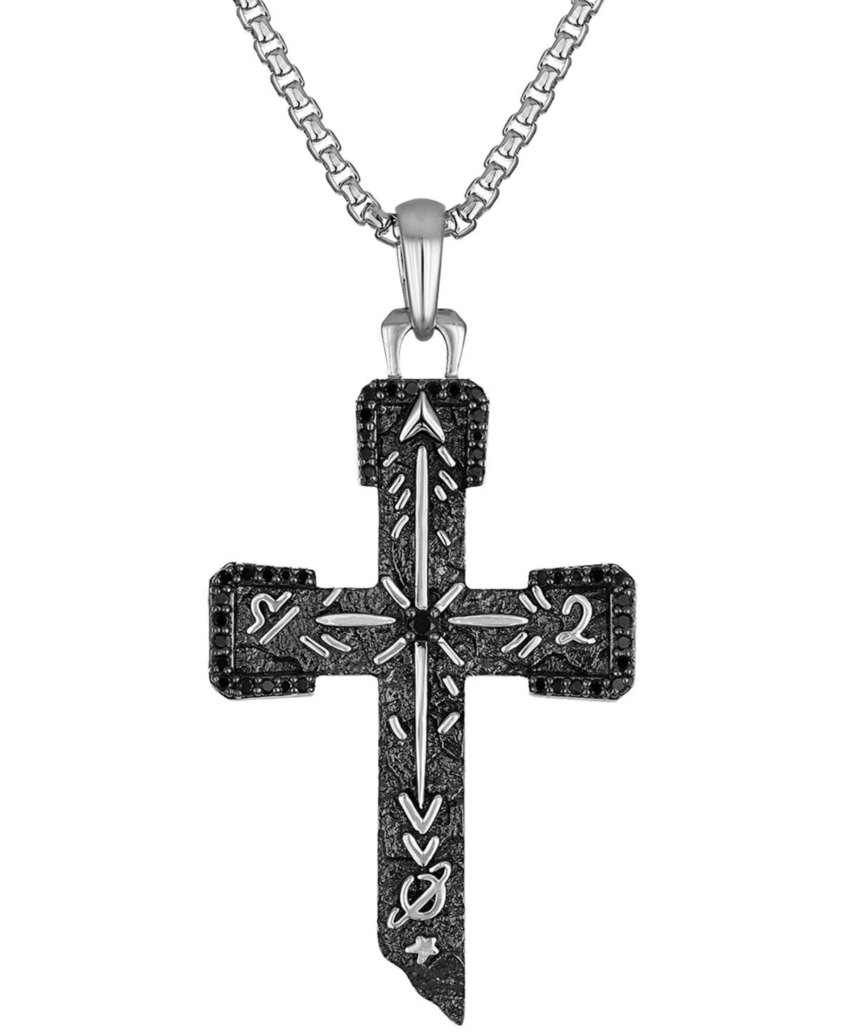 Bulova Mens Black Diamond Sterling Silver Cross Long Pendant Necklace Product Image