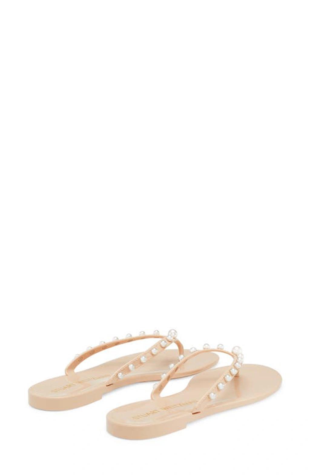 STUART WEITZMAN Women's Glide Jelly Imitation Pearl-embellished Flip-flops In Beige Product Image