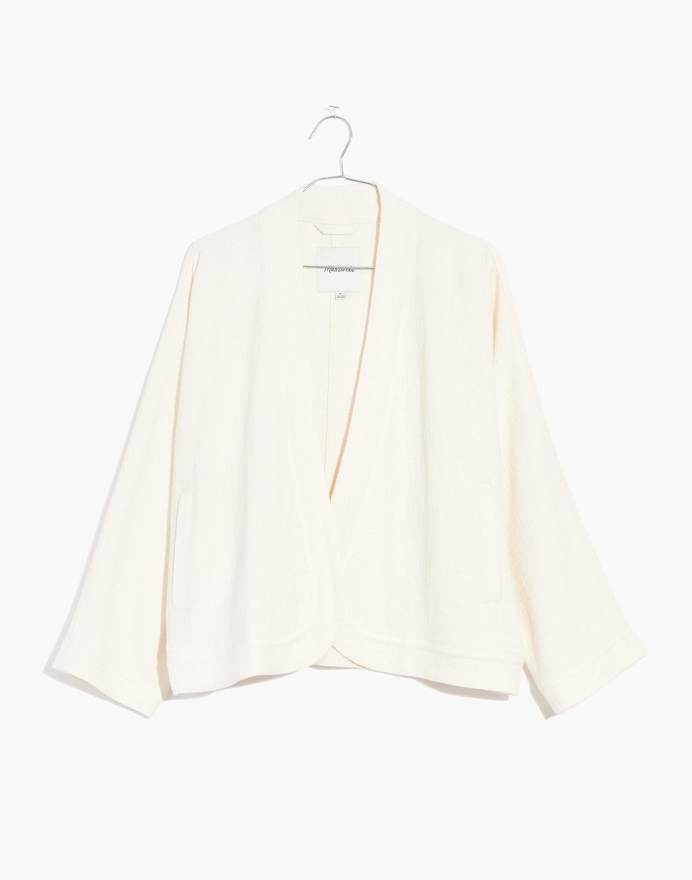 Plus Linen-Blend Cropped Robe Jacket Product Image