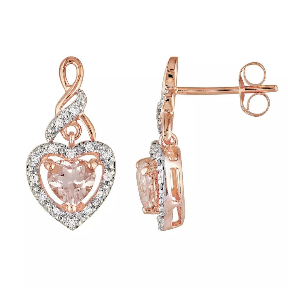 Stella Grace 10k Rose Gold 1/8-ct. T.W. Diamond and Morganite Heart Drop Earrings, Women's, Pink Product Image