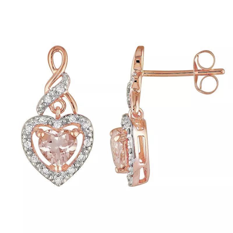 Stella Grace 10k Rose Gold 1/8-ct. T.W. Diamond and Morganite Heart Drop Earrings, Women's, Pink Product Image