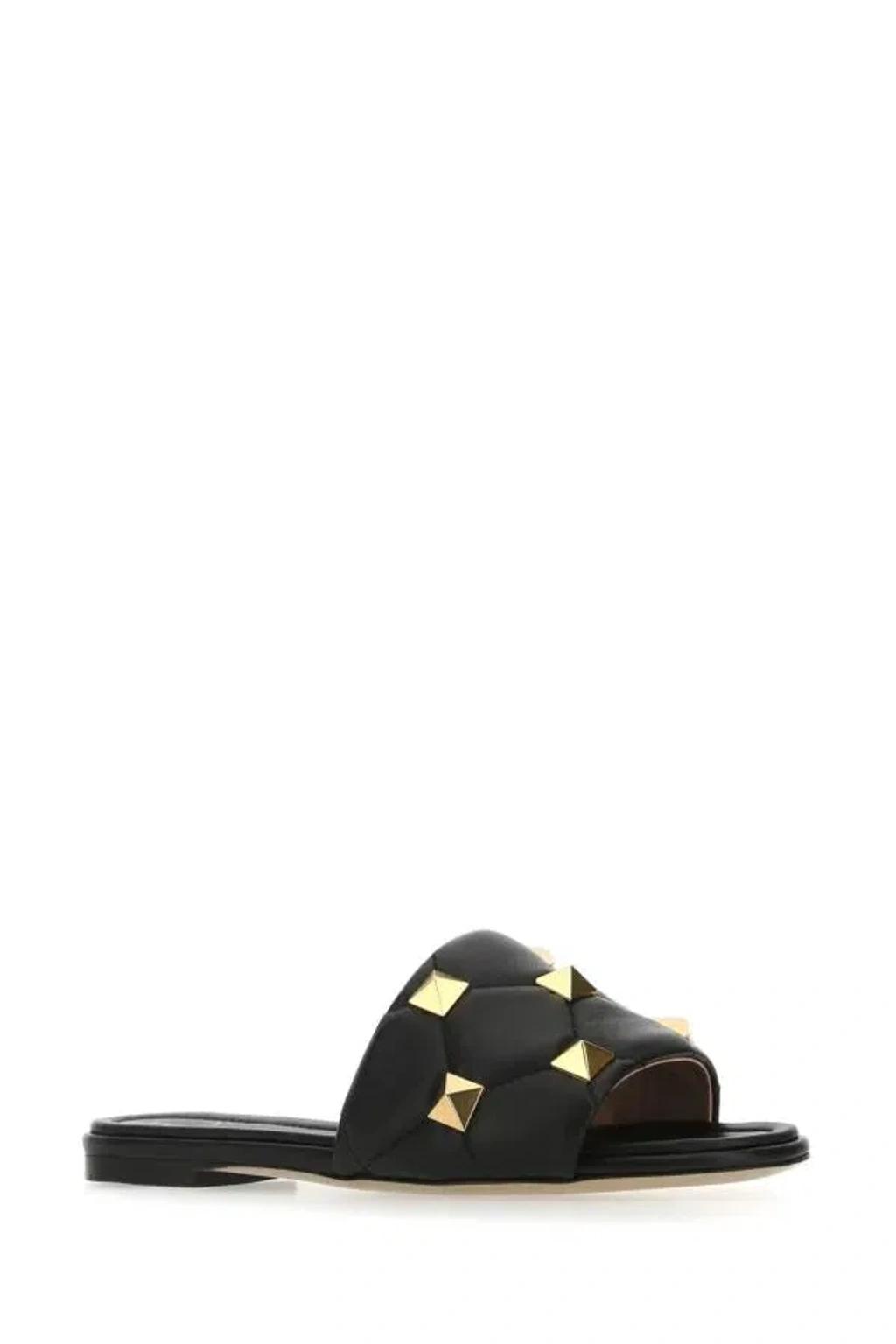 VALENTINO GARAVANI Roman Stud Slip-on Sandals In Black Product Image