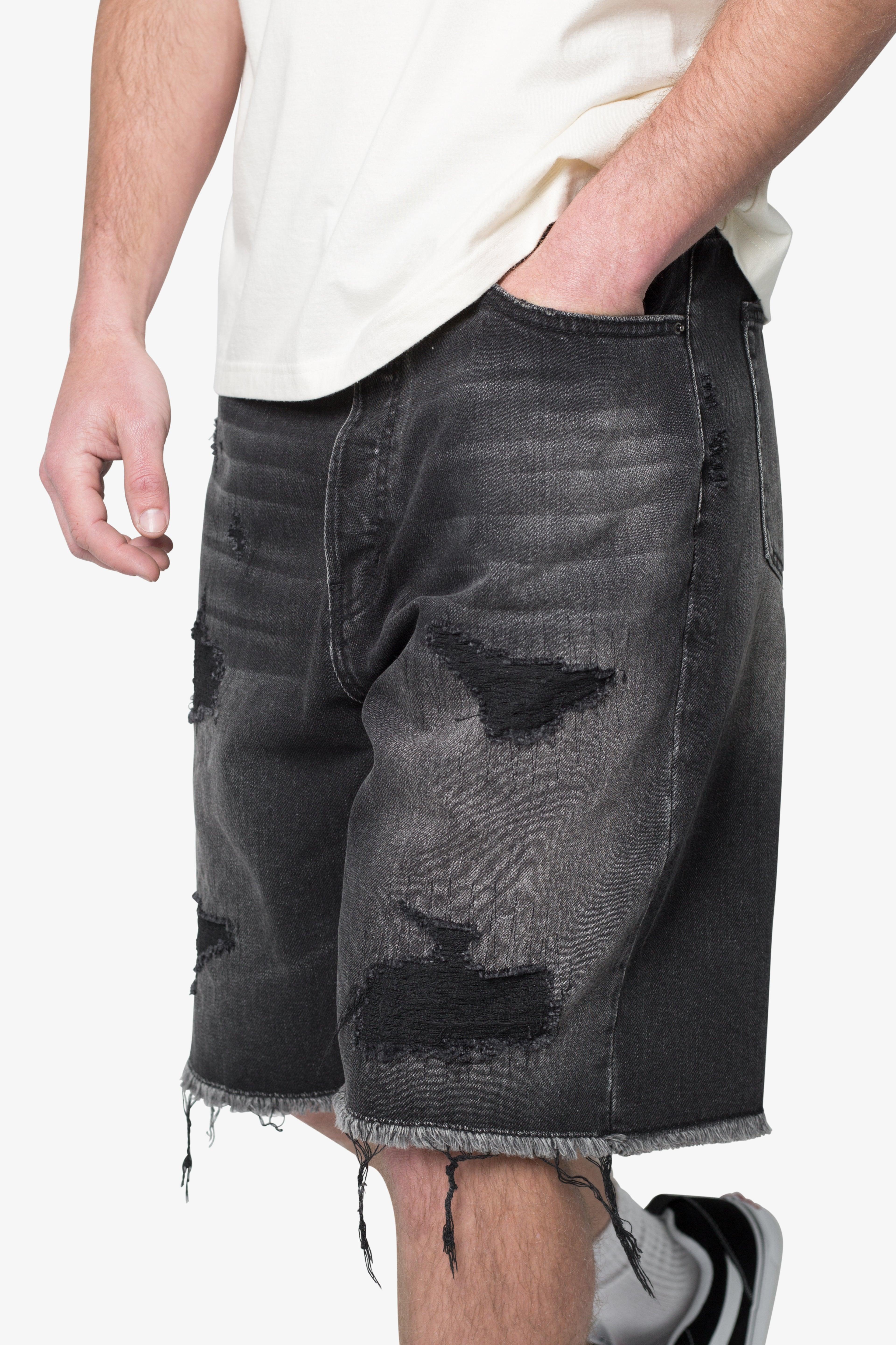 Baggy Rip Denim Shorts - Washed Black Product Image